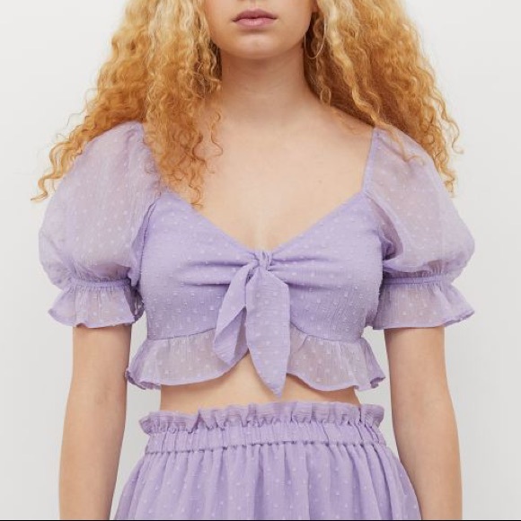 H&M Purple Flounce Trimmed Crop Top - Picture 3 of 5